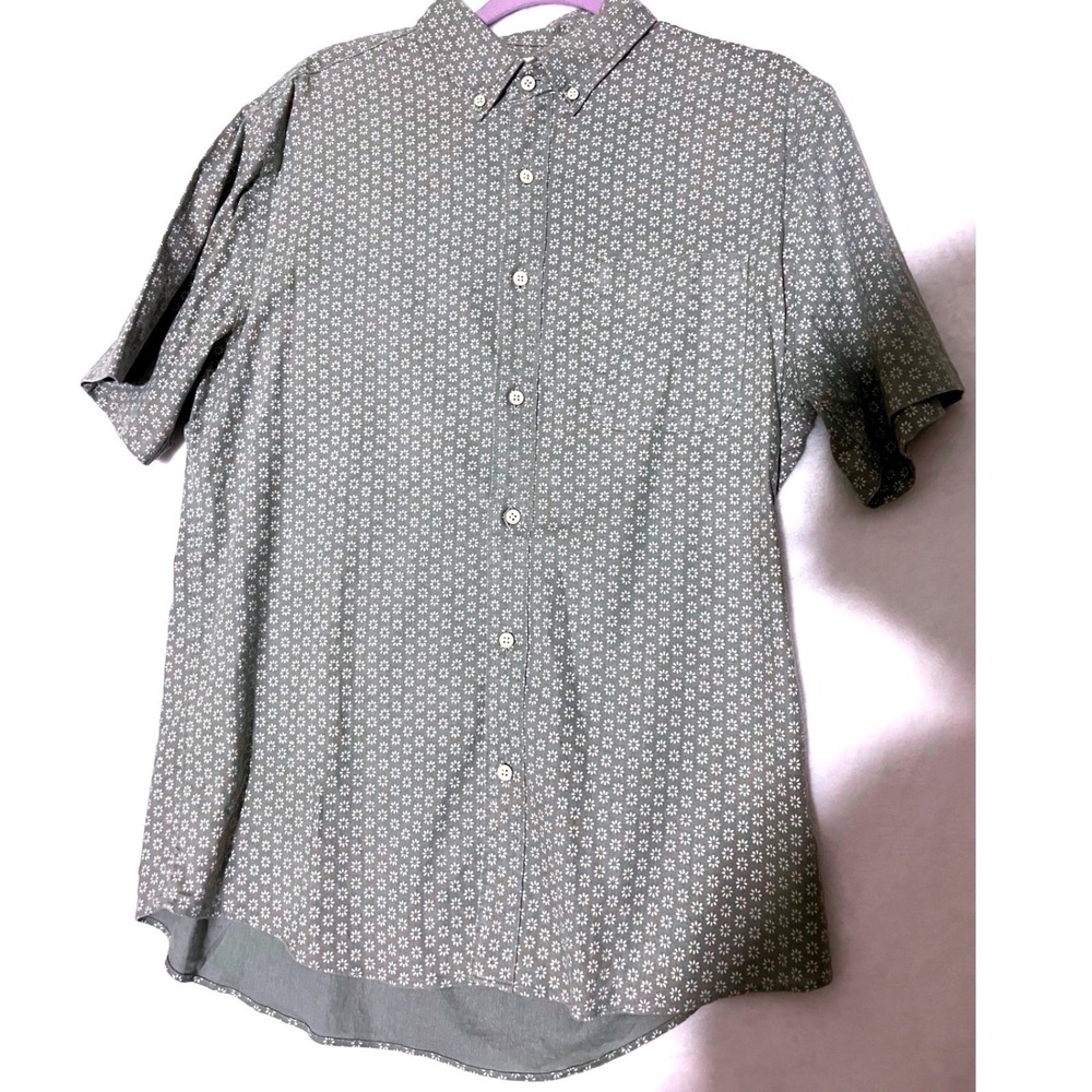 Faherty Brand Men's L Sage Green Floral Hemp Blend Short Sleeve Button Down